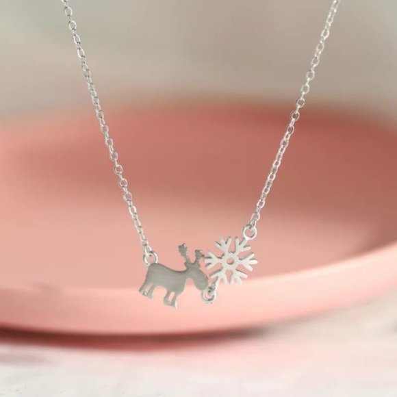 14k Gold Deer Snowflakes Sterling Silver Necklace - Picture 4 of 11